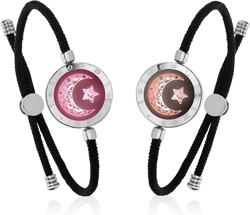 TOTWOO Long Distance Touch Bracelets for Couples, Smart Light & Vibration Love Jewelry, Long Distance Valentines Day Gifts for Him Her Women Men, One-to-One Bluetooth Pairing via App