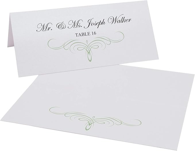 Decadent Flourish Printable Place Cards, Sage (Choose Color), Set of 60 (10 Sheets), Laser & Inkjet Printers - Wedding, Party, Dinner, and Special Events - Made in the USA