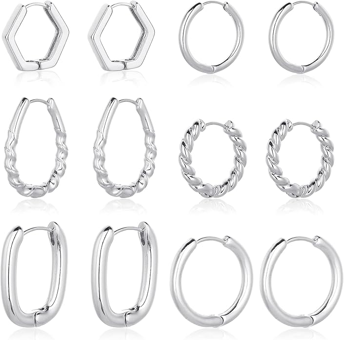 Wgoud Chunky Hoop Earrings Set 14K Gold Plated Hoop Earrings for Women Hypoallergenic, Thick Twisted Huggie Hoops Earring Set