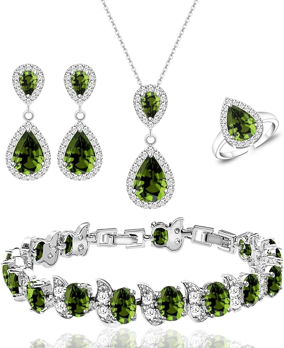 LMXXVJ Teardrop Jewelry Set for Women，Necklace Earrings Adjustable Ring Bracelet Set Fashion Formal Platinum/Gold/Rose Gold Jewelry Gift Girl/Mom/Wife/Grandmother/Best Friend/Aunt