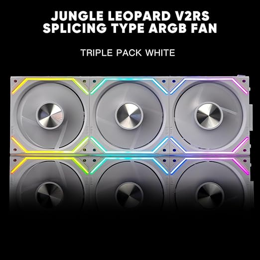 Jungle Leopard Interstellar V2 RS 120mm PC Reverse Blade Case Fan Infinity Mirror Module Daisy-Chain ARGB Fan Triple Pack Suitable Computer Cooling Fans 360mm AIO Cooler(White-3Pack)
