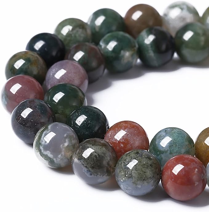 45pcs 8mm Natural Indian Agate Gemstone Beads Smooth Round Loose Spacer Beads for Jewelry Making DIY Bracelet Necklace 15" Strand