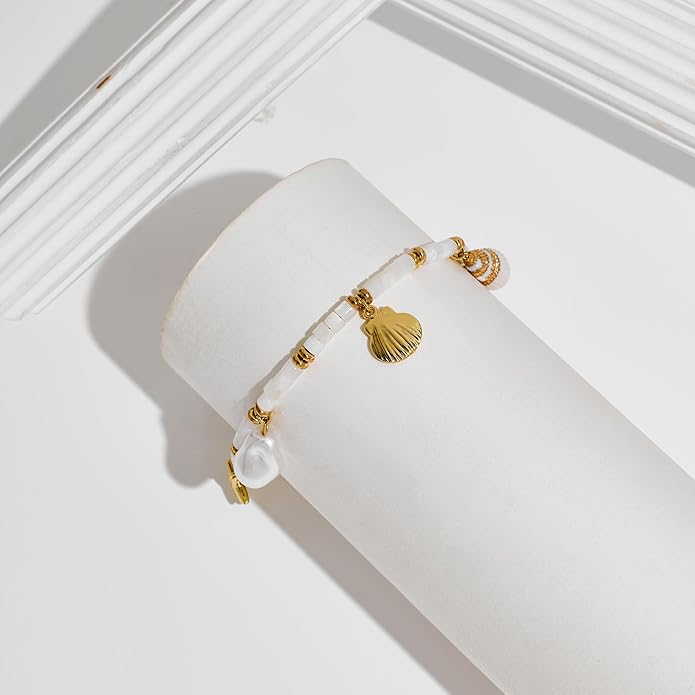 Gold Charm Bracelet for Women Boho Adjustable Shell Starfish Bracelet Summer Beach Ocean Statement Bracelets