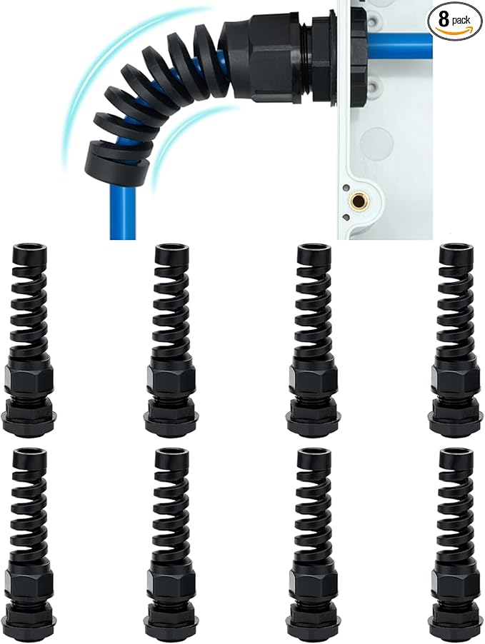 8 Pcs Waterproof Cable Gland, PG9(NPT 1/4) Thread(4-8mm), Made of PA66 Material,waterproof wire grommet Strain Relief Cord Connectors,Suitable for Various Electrical Installations