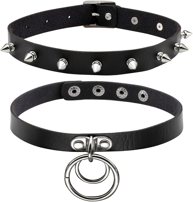 Eigso Vintage Punk Goth Studded Rivet Pu Leather Collar Choker Necklace with Spikes Adjustable