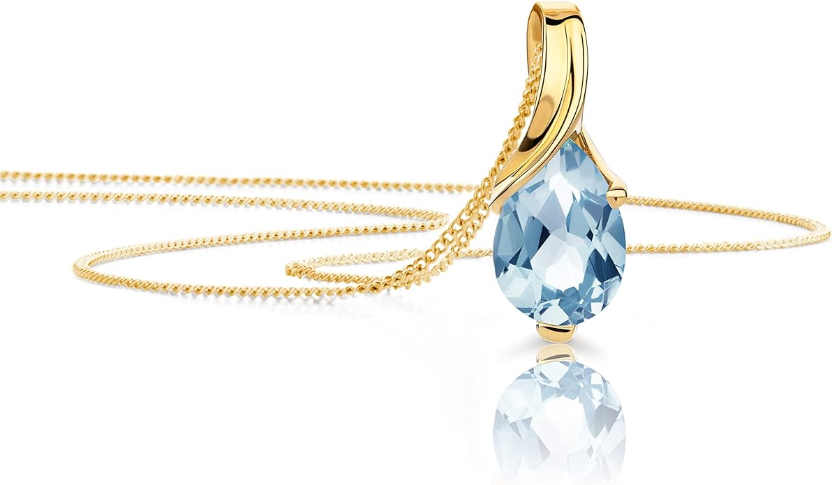 Orovi 14K Gold Necklace for Women in 14K Yellow Gold/White Gold 585 with Ruby/Sapphire/Emerald/Topaz/Amethyst Gemstone/Birthstone Pendant Necklace and Gold Chain 17.7 ″ Long - Women's Jewelry