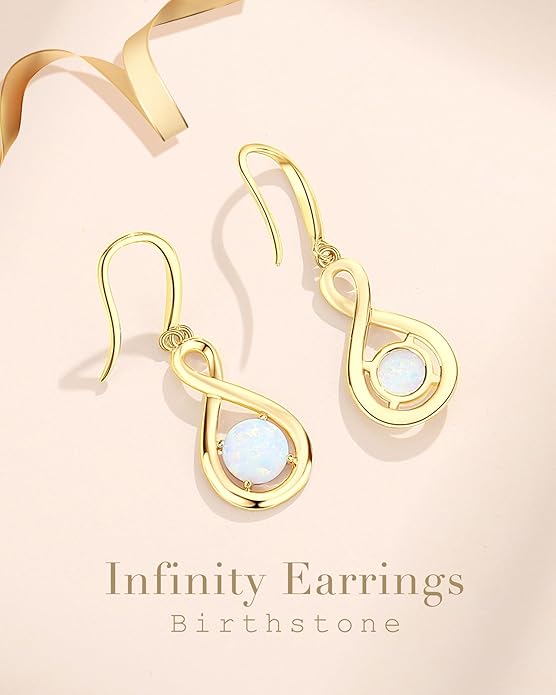 FANCIME Valentines Day Gift Dangle Drop Earrings 925 Sterling Silver Dainty Infinity Round Gemstone Birthstone Jewelry Birthday Gifts for Her Women