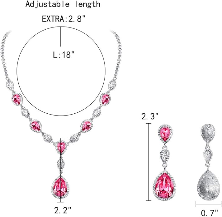 EleQueen Women's Cubic Zirconia Teardrop Y-Necklaces Dangle Earrings Jewelry Sets for Brides Bridesmaids