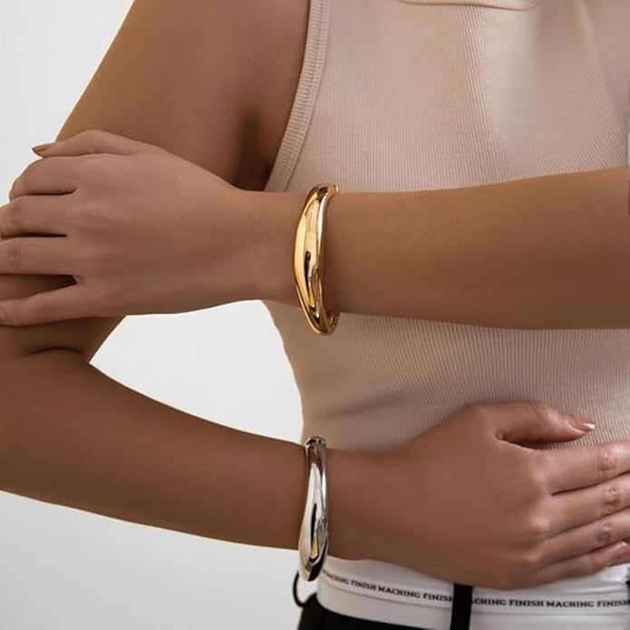 Gold/Silver Cuff Bangle Bracelets For Women Chunky Waterdrop Twisted Hinged Bangle Bracelets Minimalist Arm Cuff Bracelet Jewelry Gifts