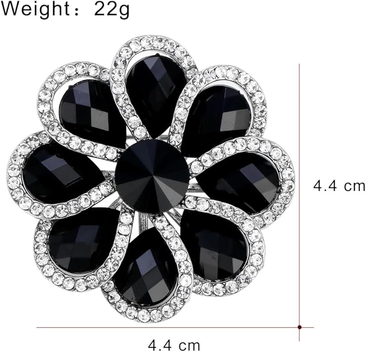 Rhinestone Flower Brooch for Women Vintage Style Black White Crystal Flower Brooch Pin Sparkling Bridal Wedding Crystal Pin Elegant Clothing Hat Bag Accessories Christmas Birthday Party Wedding Costume Jewelry