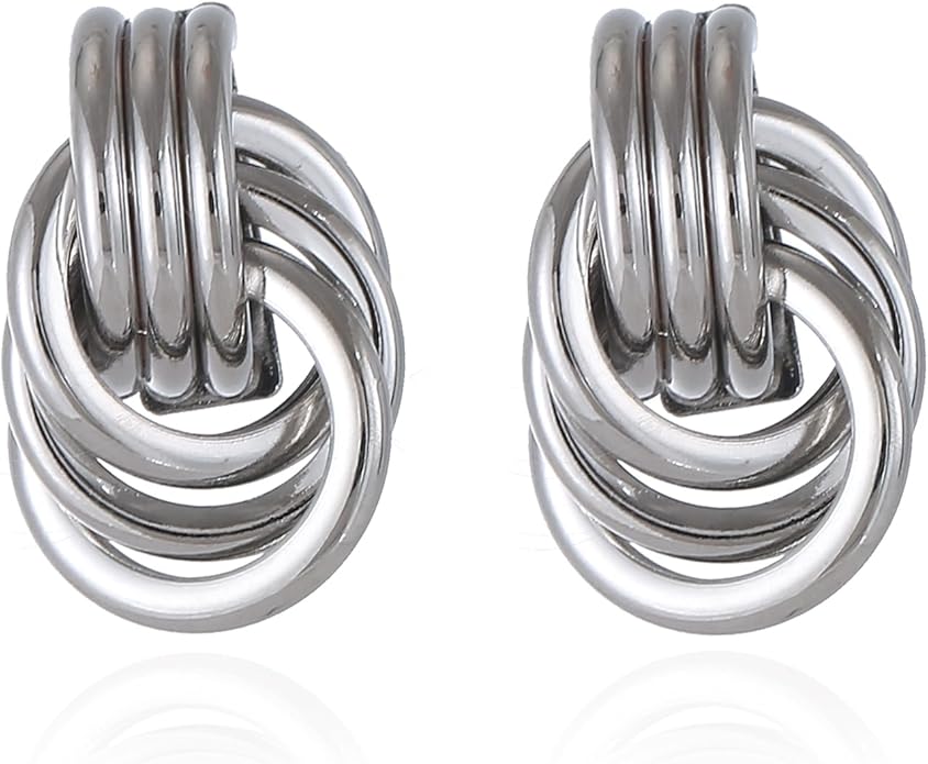 Gold/Silver Statement Geometric Earrings for Women Chunky Gold Knot Link Drop Dangle Earrings Trendy Jewelry Gift