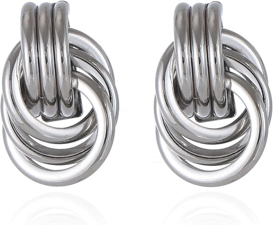 Gold/Silver Statement Geometric Earrings for Women Chunky Gold Knot Link Drop Dangle Earrings Trendy Jewelry Gift
