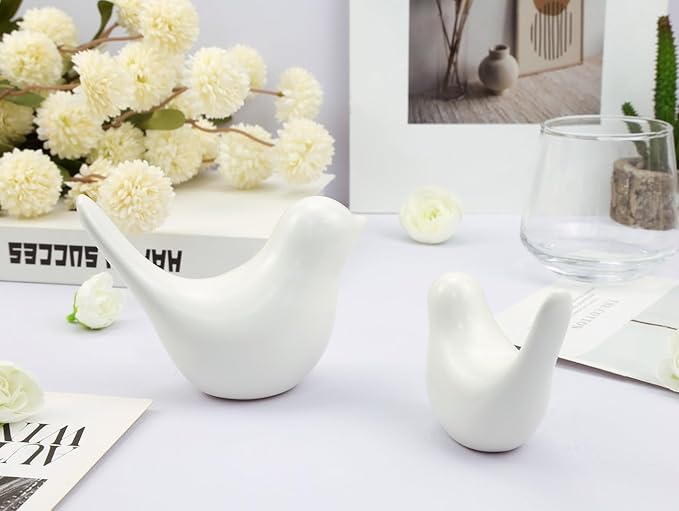 LAIDANLA Small Birds Statues White Modern Style Home Decor Birds Small Animal Sculpture for Living Room Office Desktop Shelf Coffee Table Bedroom（2pcs）