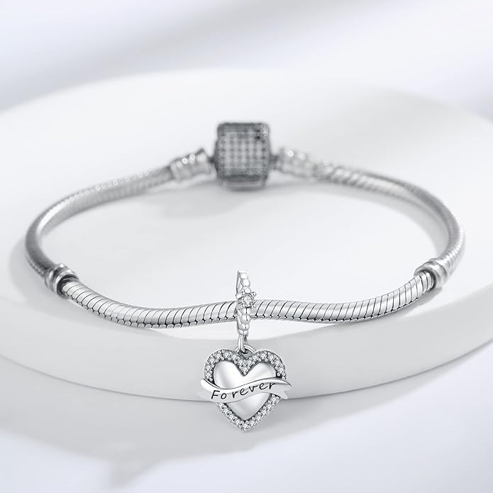 925 Sterling Silver Charms Fit Pandora Charms Bracelet I Love You to The Moon and Back Fit Wife Mom Christmas Birthday Gift