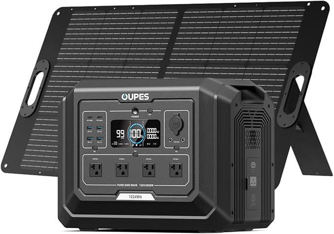 OUPES Mega 1 Solar Generator with Panels Included, 2000W Power Station + 100W Panel, 1024Wh LiFePO4 Battery, Expandable to 5120Wh, APP Control, <20ms UPS for RV, Camping & Home Backup