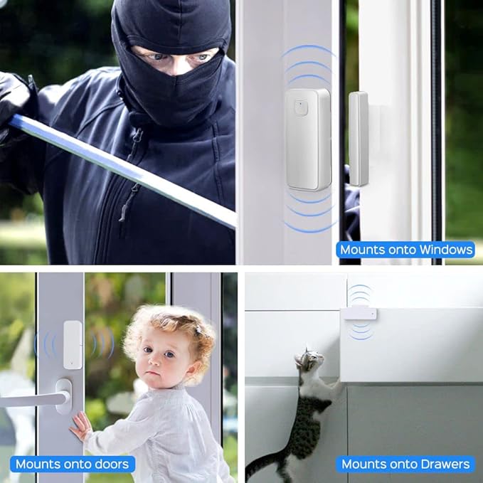 EVERSECU Tuya Smart WiFi Door Sensor Open / Close Detector App Notification Battery Operated, Compatible with Amazon Alexa, Google Assistant, No Need Hub