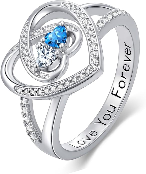Valentine's Day Gifts for Women Birthstone Rings for Women Heart Statemet Engagement Eternity Wedding Promise Rings Jewelry Anniversary Christmas Valentine Mothers Day Birthday Gifts for Wife Her Girlfriend