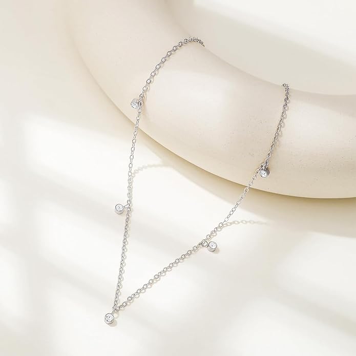 Valentines Day Gifts for Women Her - Dainty Necklaces for Women Cute Station Choker Simulated Diamond Necklace Simple Layering CZ Necklace Trendy Jewelry Gifts