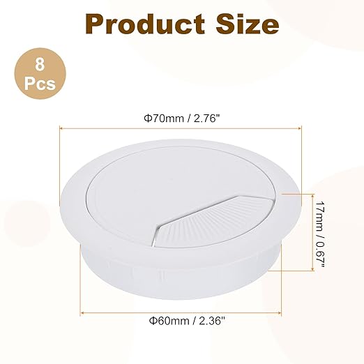 uxcell 8 Pcs 60mm (2.36 Inch) Desk Grommet, Plastic Cable Hole Cover, Wire Cord Cable Organizer for Home Office Computer Desk Cabinet, White