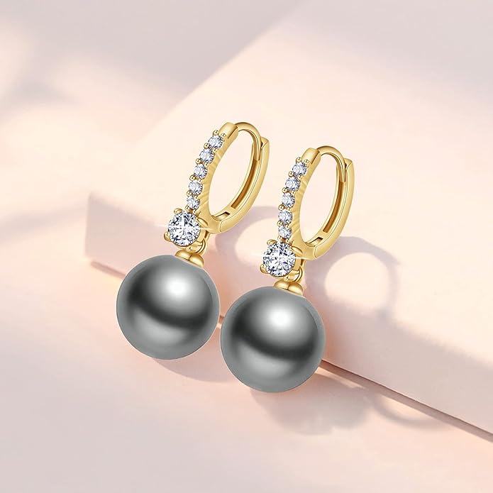 Pearl Earrings for Women 14K Gold Plated Hypoallergenic Pearl Earrings 5A Cubic Zirconia Dangle Earrings Elegant Jewelry