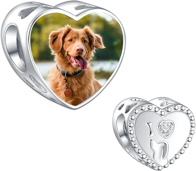 Annmors Personalized Photo Charm for Bracelet Necklaces,925 Sterling Silver Charm Love Heart Shaped Engraved Customize Picture Gift for Birthday Mother's Day Christmas,Bead Charms Jewelry for Women