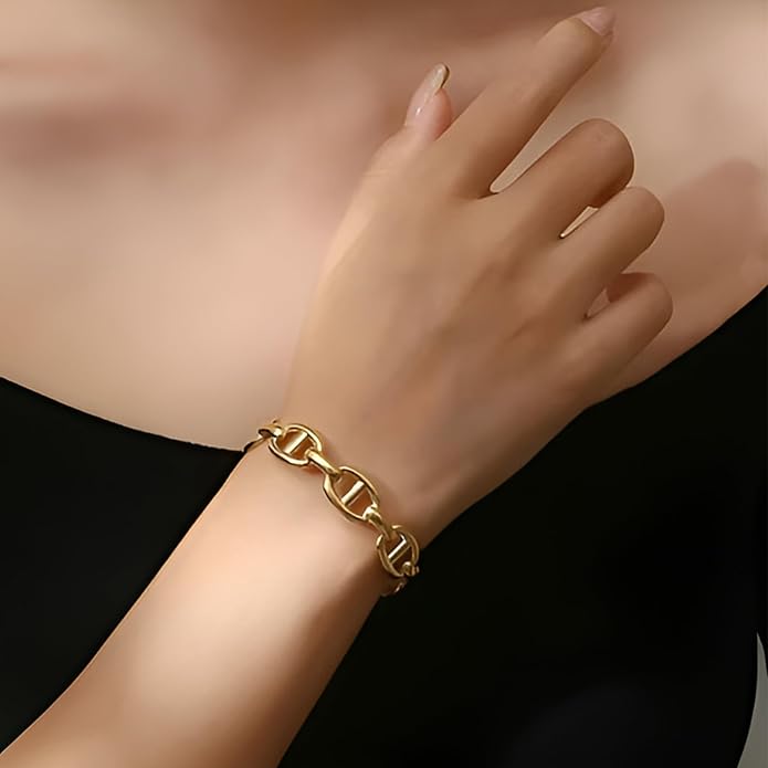 18K Gold Plated Cuff Bangle Bracelets for Women Trendy Open Adjustable Bracelet Pig Nose Bangle