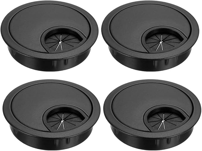 uxcell Cable Hole Cover, 2.1Inch/53.5mm Zinc Alloy Desk Wire Cord Cable Grommets Hole Cover for Office PC Desk Cable Cord Organizer, 4 Pcs Black