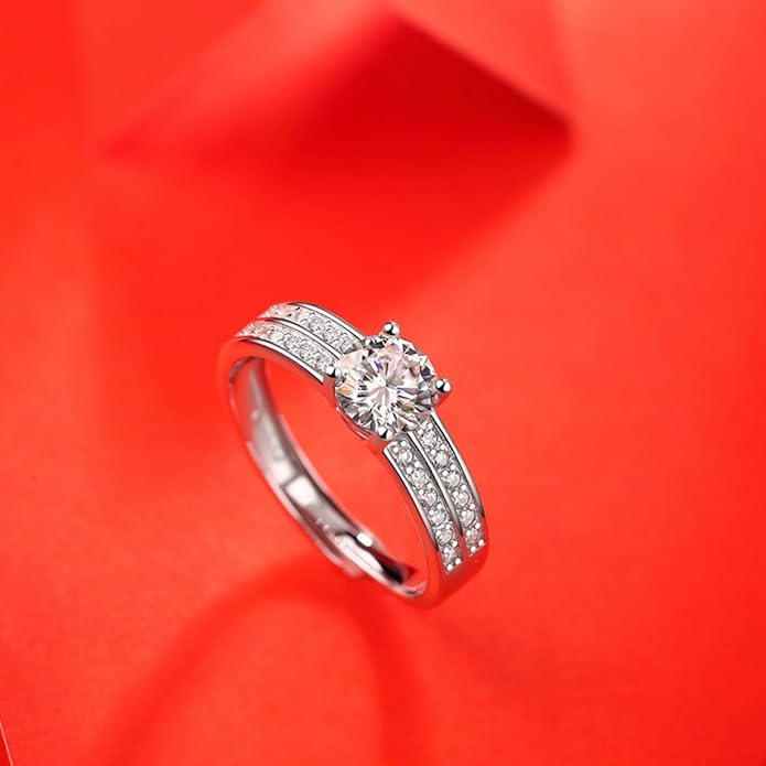 S925 Sterling Silver Adjustable Anniversary Rings for Women,1 Carat Diamond Ring D-color VVS1,Stylish Engagement Gifts for Your Loved One
