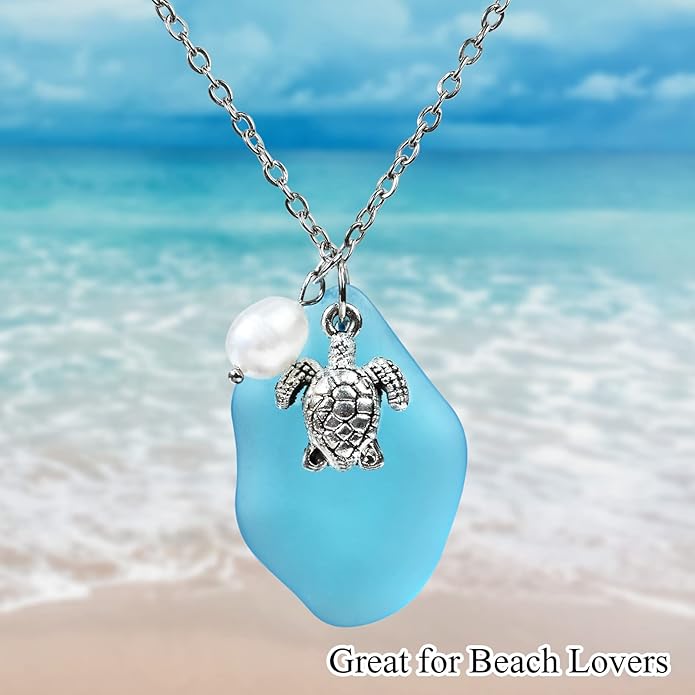 Sea Glass Necklace, Wire Wrapped Beach Necklaces, Sea Glass Jewelry, Handmade Blue Beach Jewelry for Women Trendy