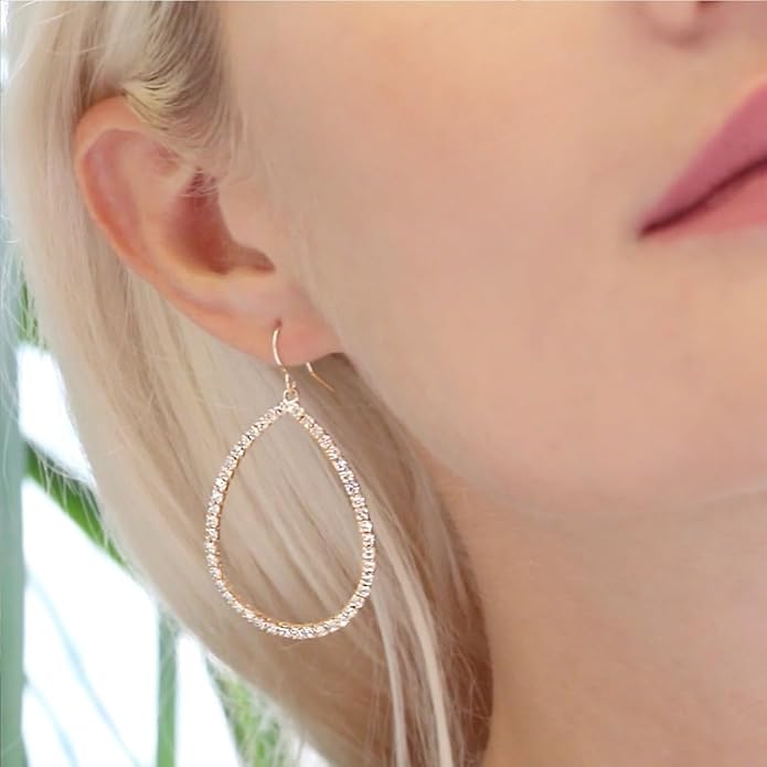 Simulated Diamond Teardrop Dangle Earrings For Women - Gold or Silver Tone with Cubic Zirconia - Hypoallergenic and Safe for Sensitive Ears