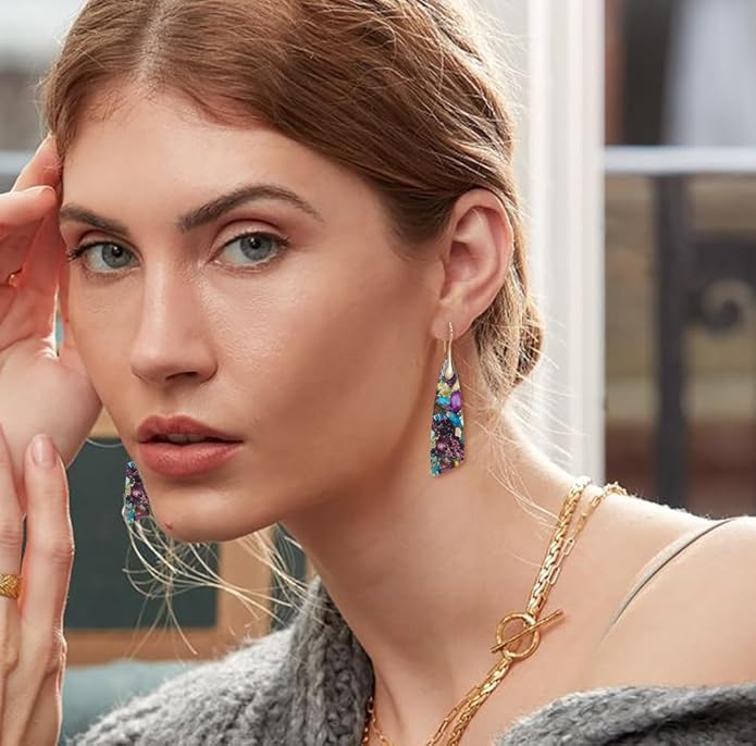 Natural Stone Earrings for Women Boho Triangles Dangle Drop Earrings