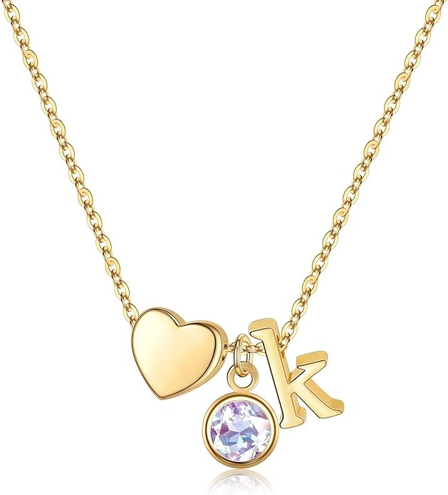 Ursilver Initial Birthstone Necklace for Women - Heart Initial Birthstone Pendant Necklace Personalized Gifts Birthday Gifts for Women