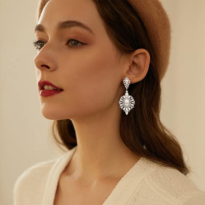 mecresh Flower Teardrop Bridal Wedding Dangle CZ Earrings in Silver/Gold Tone for Women Girl Bride Gift …