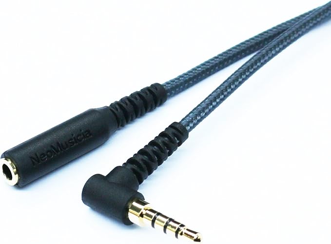 20cm(0.6ft) Right angle 4 pole 3.5mm 1/8 inch male to 4 pole 3.5mm 1/8 inch Female Stereo Audio headphone earphone Extension Cable adapter Cord Tangle-Free Braided wire