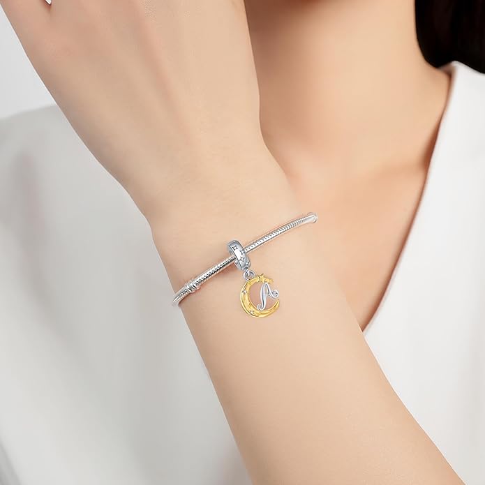 925 Sterling Silver Letter Charms fit Pandora Charms Bracelets fit Women Christmas Birthday Gift