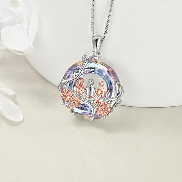 TOUPOP Sisters Gifts from Sister Necklace Sterling Silver Rose Flower with Crystal Jewelry Valentines Day Birthday Gifts for Women Best Friend Friendship