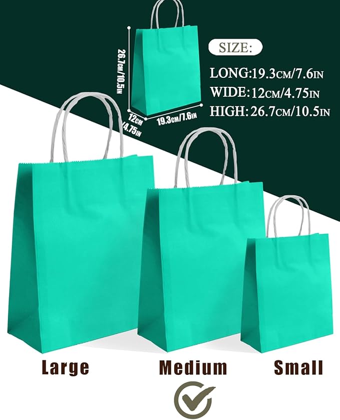 qiqee 30PCS Medium Gift Bag with Handles Bulk 11"x5"x8" Gift Bags Light Green Bags Multiple Uses (Medium Size)