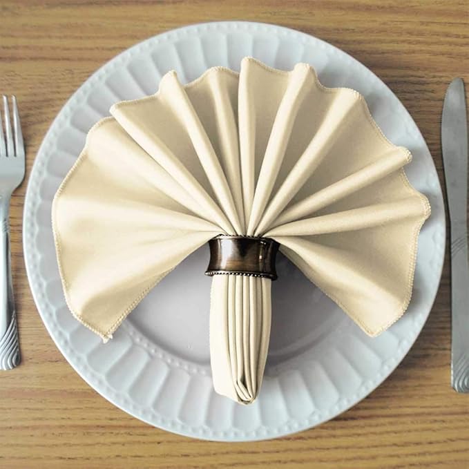 TableLinensforLess 17"x17" Polyester Cloth Napkins, Set of 6 (Ivory) | Easy-Care, No-Iron Finish, Superior Color Retention, Machine Washable