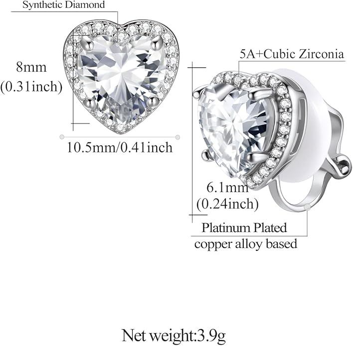 FindChic Sparkling Birthstone Clip On Earrings for Women, Silver Plated Stud Earrings 8MM Cubic Zirconia Non Pierced Studs, 12 Months Birthday Jewelry Gift