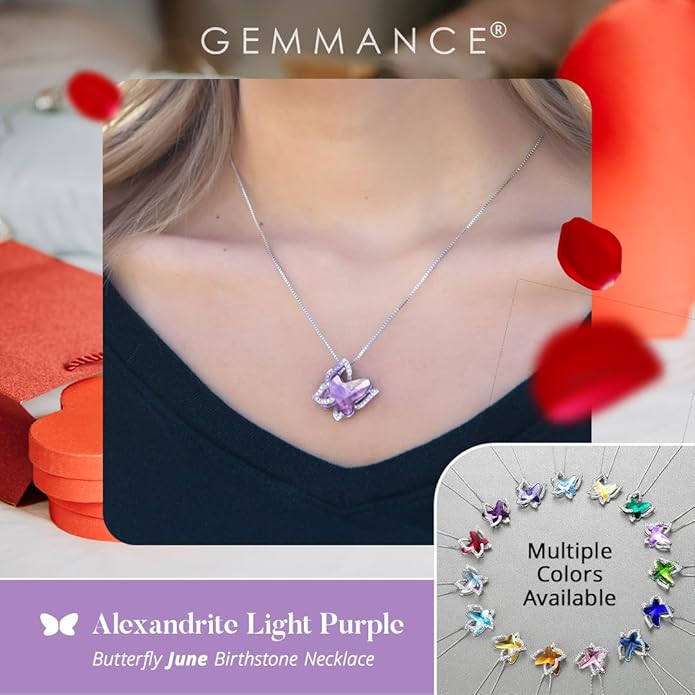 Valentine's Day Gift Butterfly Birthstone Crystal Necklace, Silver Tone with 18”+2” Chain, Necklace for Mother’s Day Anniversary Birthday Gifts for Women and Daughter