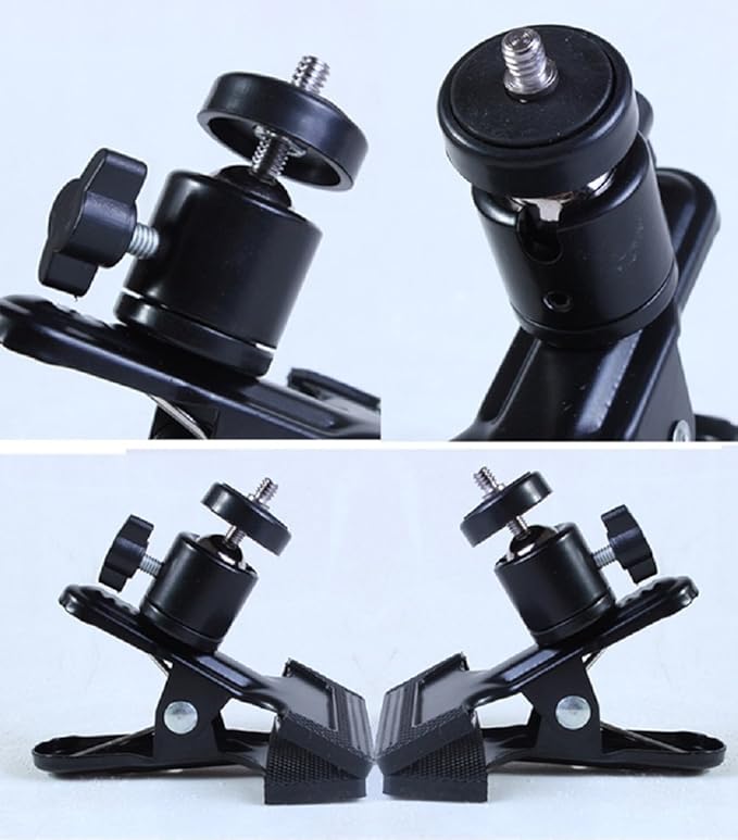 SLOW DOLPHIN Tripod Camera Clip Clamp Flash Reflector Holder Mount with 1/4 Inch Screw 360 Degree Swivel for Studio Backdrop Camera SLR, Digital SLR, Video Came（Black）