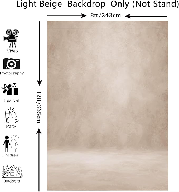 Abstract Professional Photography Backdrop for Portrait Photo Props Booth Background Photoshoot Studio with Polyester Fabric Roller Pocket on Top (8x12ft,Light Beige,No Stand)