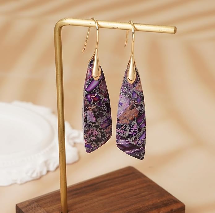 Natural Stone Earrings for Women Boho Triangles Dangle Drop Earrings