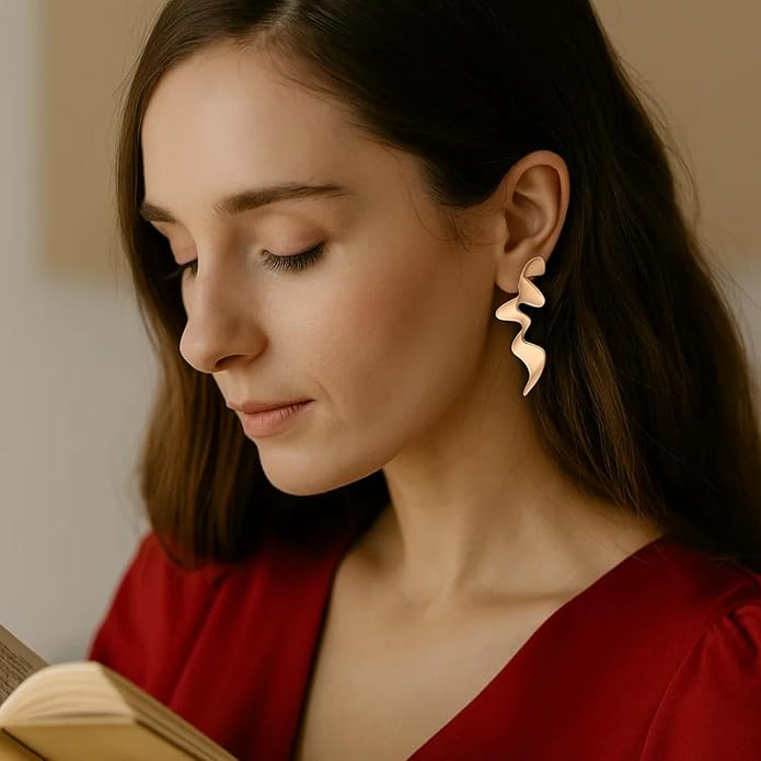 18K Gold Plated Sculptural Earrings Set for Women – Hypoallergenic, Lightweight, Modern Hoop & Drop Styles – 6 Bold Statement Designs – Christmas, Holiday, Thanksgiving Gift, Halloween