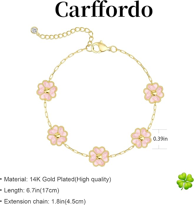 14K Gold Plated Clover Bracelets for Women Flower Four Leaf Link Bracelets Trendy Jewelry Gifts for Women