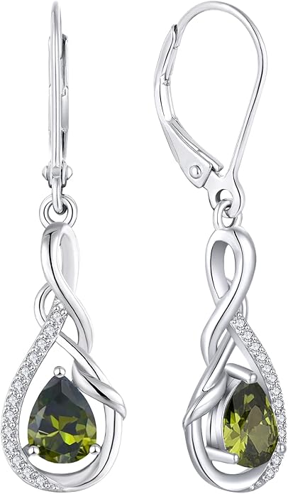 Starchenie Infinity Dangle Drop Earrings Sterling Silver Leverback Earrings Gemstones Twisted Jewelry