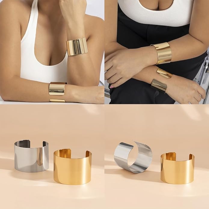 3PCS Chunky Gold Cuff Bracelets for Women Gold Statement Bangle Bracelets Set Arm Cuff Upper Arm Punk Jewelry