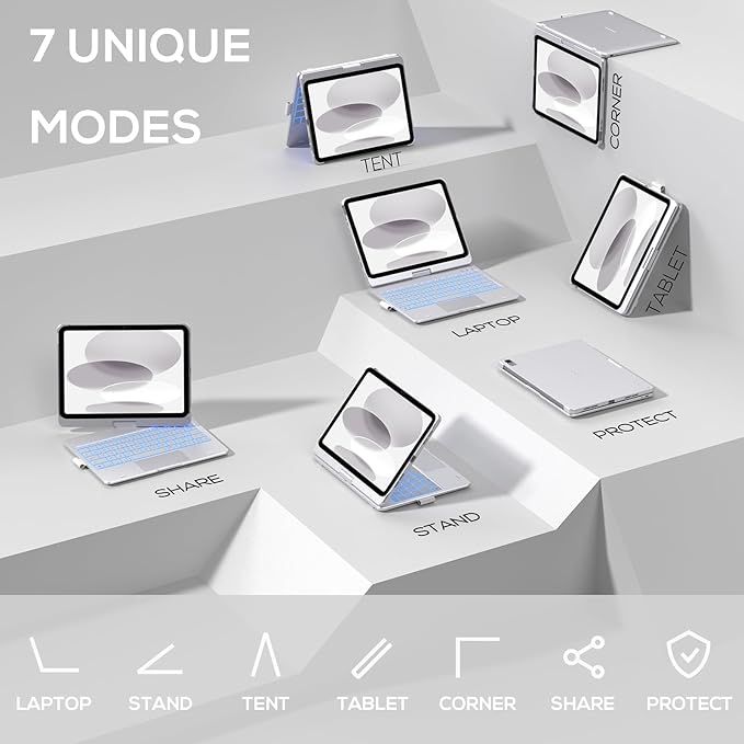 typecase Touch iPad 10th Generation Case with Keyboard (10.9", 2022) and iPad A16 (11th Gen, 2025) – 360° Rotatable, 11-Color Backlit, Multi-Touch Trackpad, Thin & Light (Silver)