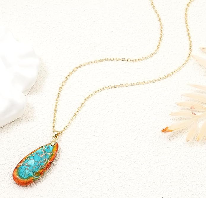 Stone Necklaces for Women Teardrop Gemstone Pendant Necklace Natural Stone Chain Necklaces