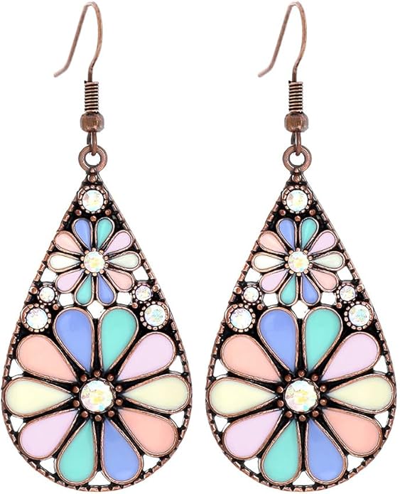 Colorful Green Teardrop Earrings for Women - Bohemian Style Enamel Dangle Earrings Lightweight Fashion Jewelry for Daily/Wedding/Party